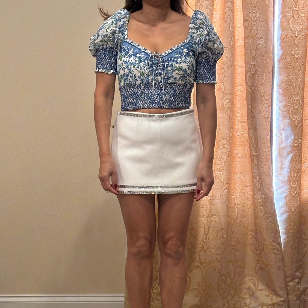 Alice + Olivia Blue and White Floral Blouse